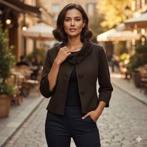 Sandro Sportswear Jacket,‎ Medium, Cropped, 3/4 Sleeves, Cowl Neck, Brown